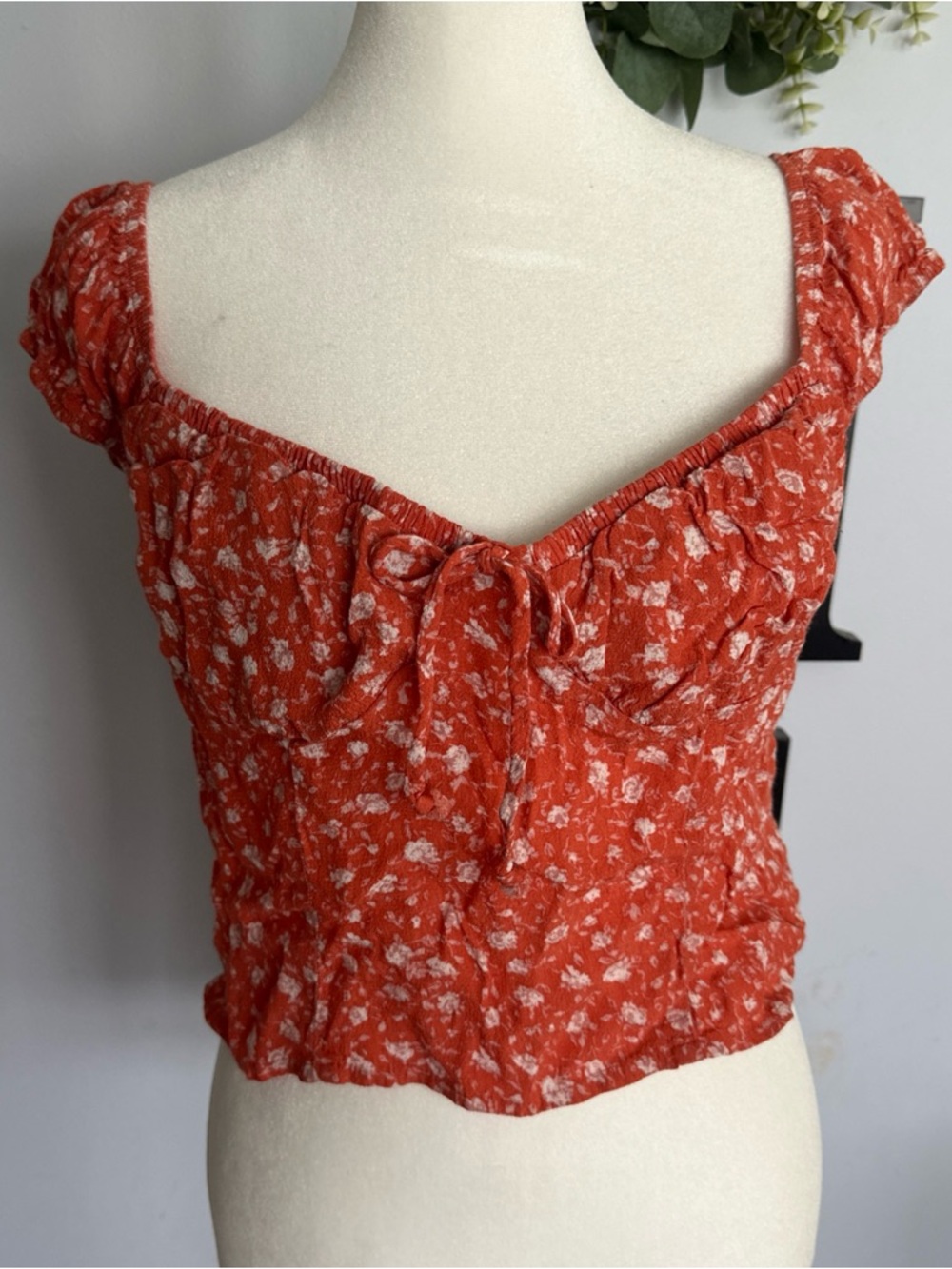 wild fable Rust Red Floral Sweetheart Crop Top